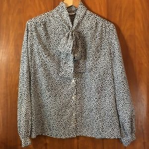 SALE! Vintage 80s Pussybow Tie Neck Blouse Squares